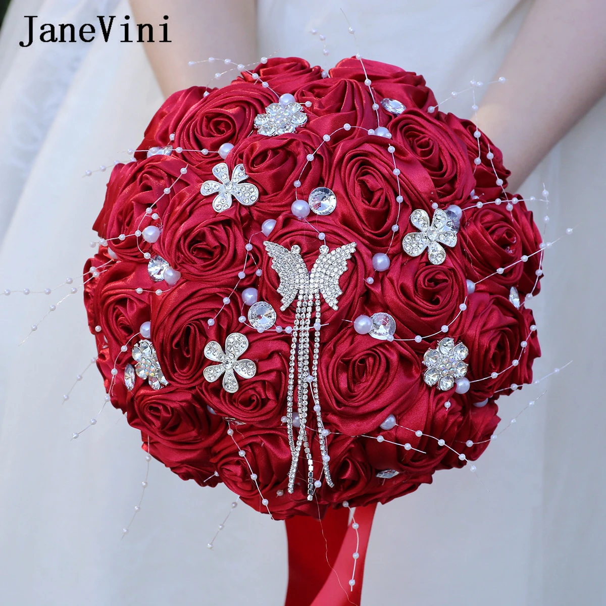 JaneVini 2025 Elegant Butterfly Tassel Wedding Bouquet Bride Holding Flowers Satin Pearls Silver Crystal Bridal Bouquets Mariage 
JaneVini 2025 Elegant Butterfly Tassel Wedding Bouquet Bride Holding Flowers Satin Pearls Silver Crystal Bridal Bouquets Mariage
