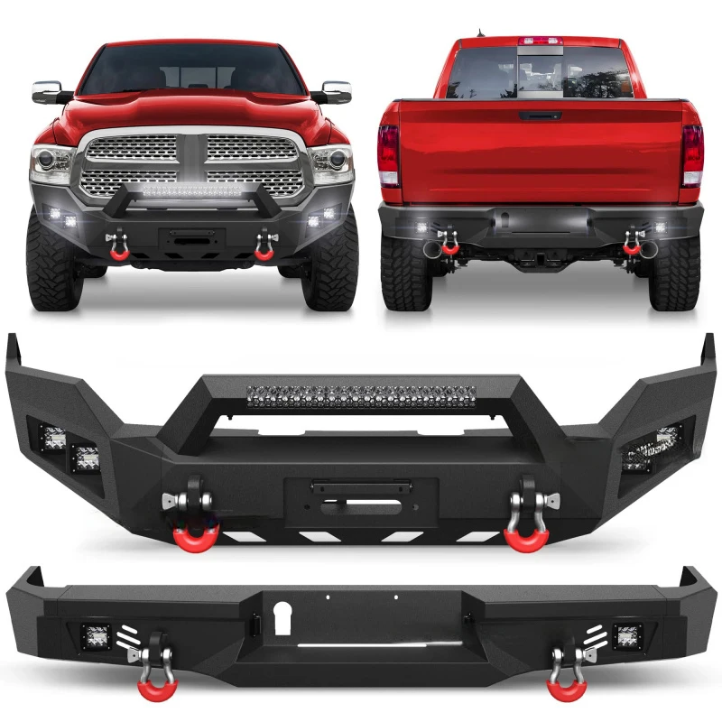 Hot Sell Steel Front Winch Bumper Bar & Rear Step Bumper with LED for 2013-2018 Ram 1500 (Exclude Rebel)
Hot Sell Steel Front Winch Bumper Bar & Rear Step Bumper with LED for 2013-2018 Ram 1500 (Exclude Rebel)