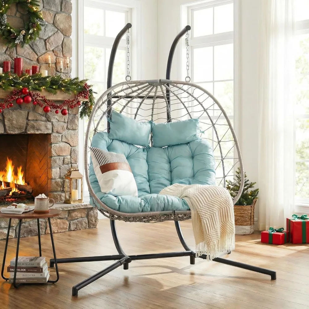 2 Person Double Egg Swing Chair with Stand Indoor Outdoor, Patio Wicker Rattan Hanging Egg Chair w/Cushion, Pillow, Customized
2 Person Double Egg Swing Chair with Stand Indoor Outdoor, Patio Wicker Rattan Hanging Egg Chair w/Cushion, Pillow, Customized