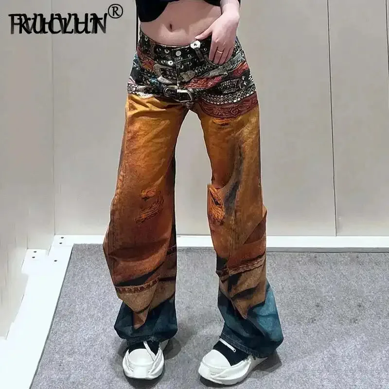 KUCLUT Fashion 3D Painting Belt Printed Jeans For Women High Street Loose Straight Wide Leg Denim Pants Female Trendy 1A12
KUCLUT Fashion 3D Painting Belt Printed Jeans For Women High Street Loose Straight Wide Leg Denim Pants Female Trendy 1A12