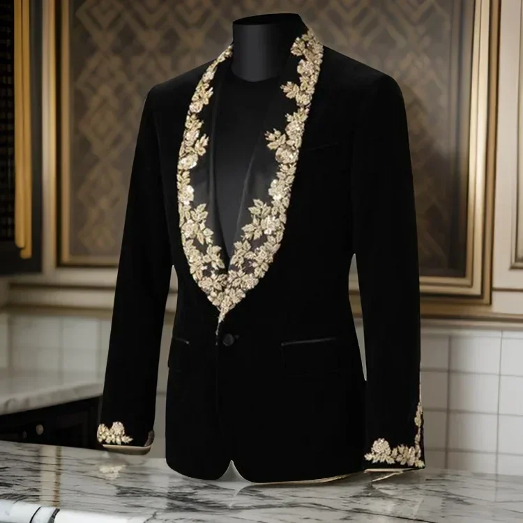 Velvet Suits For Men With Embroidery Slim Fit Wedding Tuxedo Groom 2 Pcs Smoking Jacket Pants African Style Fashion Costume
Velvet Suits For Men With Embroidery Slim Fit Wedding Tuxedo Groom 2 Pcs Smoking Jacket Pants African Style Fashion Costume