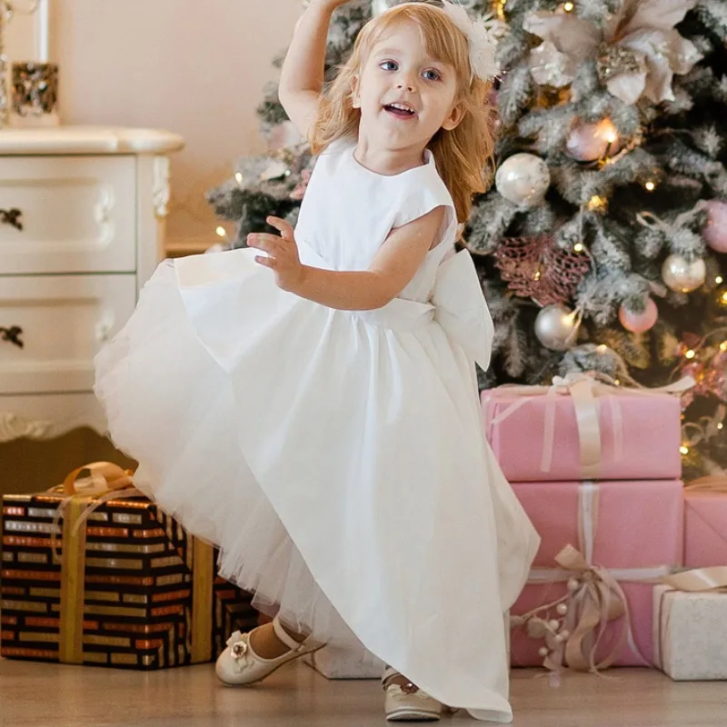 Simple White Flower Girls Dress Beautiful Bridesmaid Kids Sleeveless O Neck Lace New Bow Satin Summer Wedding Gown
Simple White Flower Girls Dress Beautiful Bridesmaid Kids Sleeveless O Neck Lace New Bow Satin Summer Wedding Gown