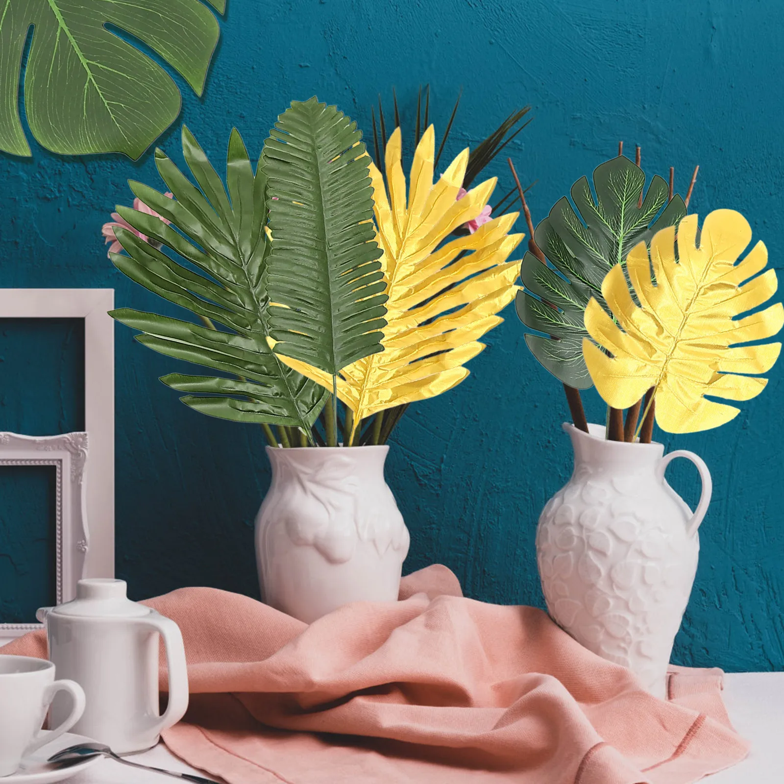Artificial Plants Set Decorative Fake Leaves for Party Tropical Monstera Leaf Palm Scene Supplies Banquet Reusable Washable Easy 
Artificial Plants Set Decorative Fake Leaves for Party Tropical Monstera Leaf Palm Scene Supplies Banquet Reusable Washable Easy