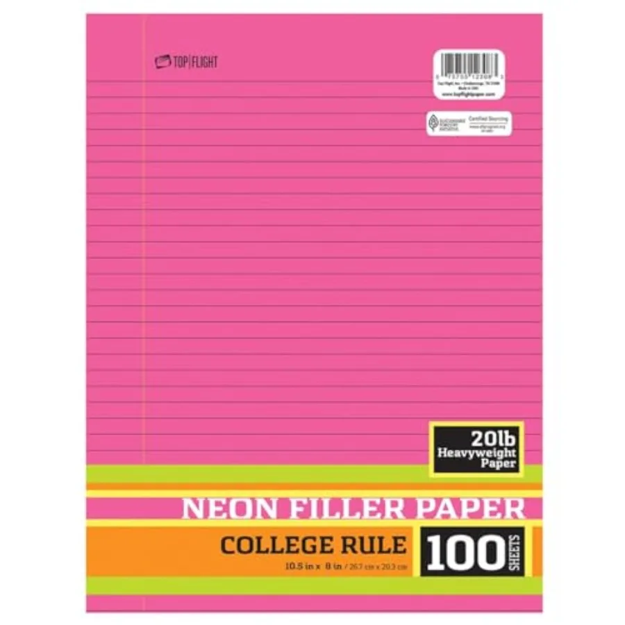 Neon Filler, College Rule, 100 Sheets, 4 Colors, 3-Holes, 20 lb., 10.5 x 8 inches 4511894
Neon Filler, College Rule, 100 Sheets, 4 Colors, 3-Holes, 20 lb., 10.5 x 8 inches 4511894