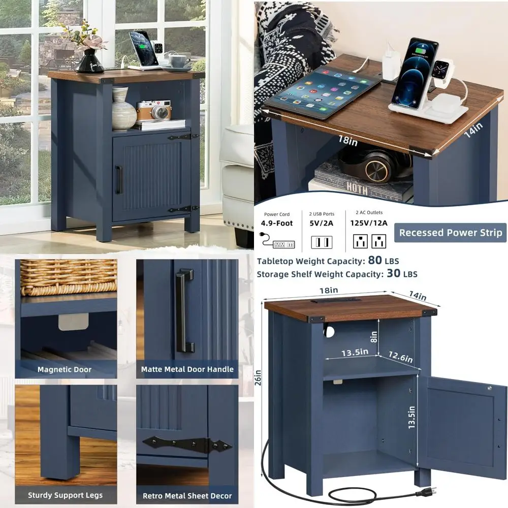Charging Station Nightstand 18 Inch Farmhouse Style with Storage Shelf and Rustic End Table for Couch
Charging Station Nightstand 18 Inch Farmhouse Style with Storage Shelf and Rustic End Table for Couch