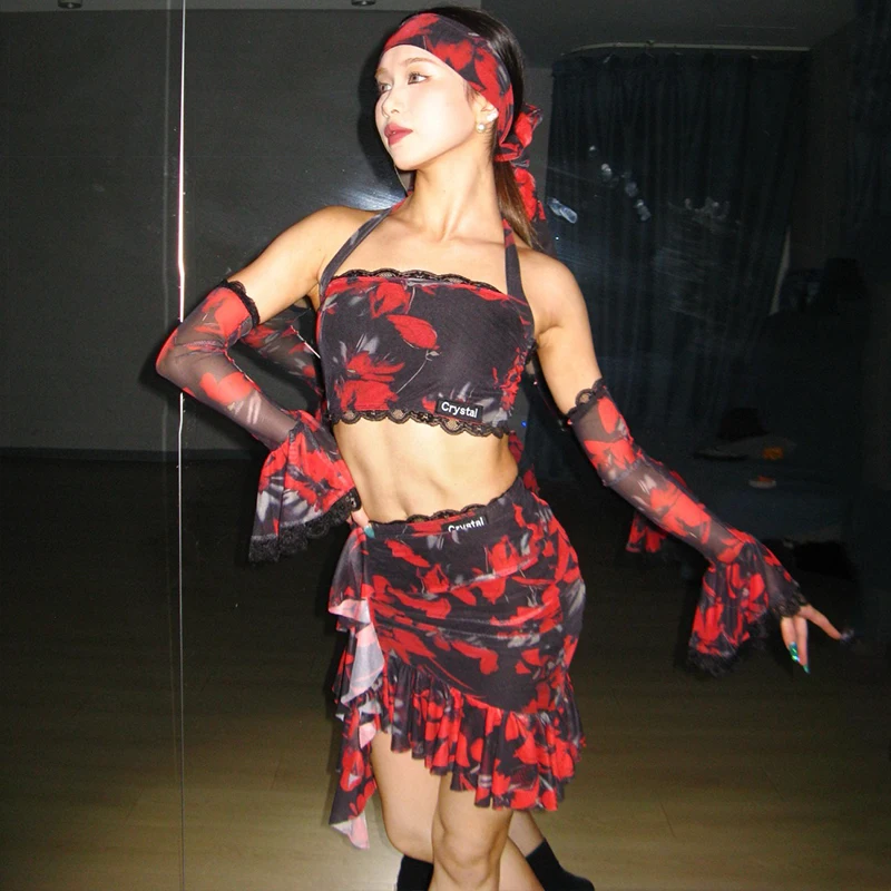 Sexy Latin Dance Performance Clothes Women Lace Red Printing Sets Club Party Costume Rumba Tango Dance Clothing Adult DNV22819
Sexy Latin Dance Performance Clothes Women Lace Red Printing Sets Club Party Costume Rumba Tango Dance Clothing Adult DNV22819