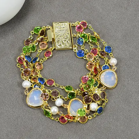 G-G 5 Strands Cultured White Pearl Mix Color Crystal Rosary Chain Bracelet Beaded Jewelry Fashion Jewelry Gifts
