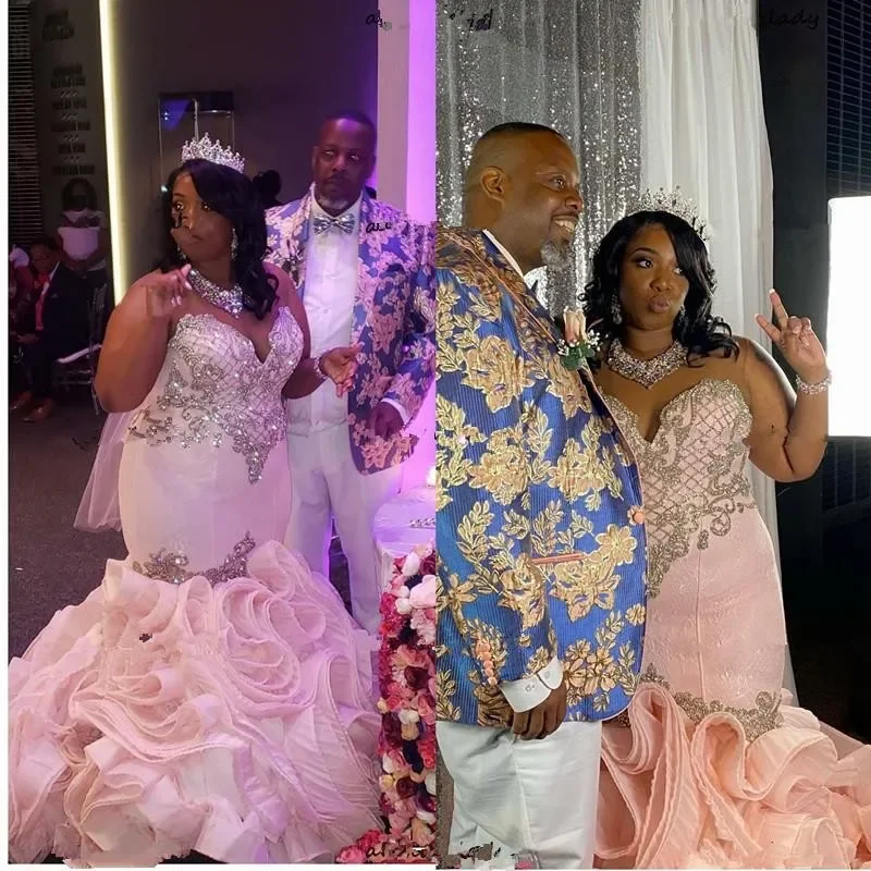 Customized Gorgeous Pink African Mermaid Sweetheart Wedding Dresses Luxury Crystals Beaded Cascading Ruffles Marriage Plus Size
Customized Gorgeous Pink African Mermaid Sweetheart Wedding Dresses Luxury Crystals Beaded Cascading Ruffles Marriage Plus Size