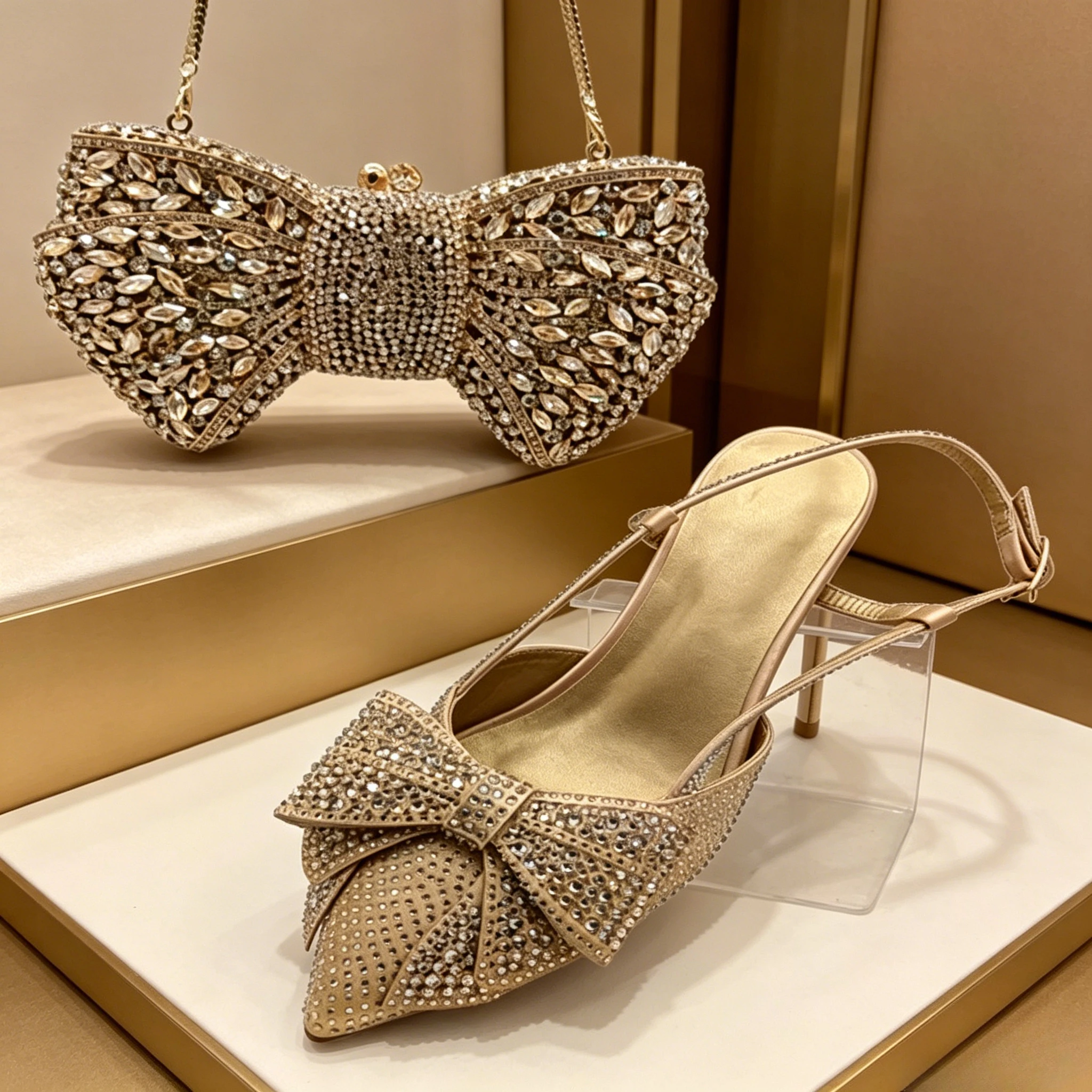 Plus Size Crystal Rhinestone Bow High Heel Sandals Women Fashion Shoes Bag Set Luxury Runway High Heels Wedding Dress Matching
Plus Size Crystal Rhinestone Bow High Heel Sandals Women Fashion Shoes Bag Set Luxury Runway High Heels Wedding Dress Matching