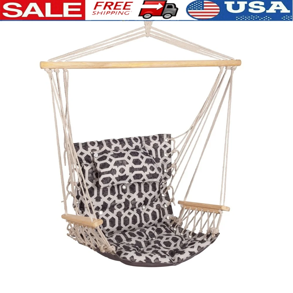 Hanging Chair with Pillow and Wooden Armrests Tufted Design Steel Hanging Ring Indoor Outdoor Use Extra Thick Padding
Hanging Chair with Pillow and Wooden Armrests Tufted Design Steel Hanging Ring Indoor Outdoor Use Extra Thick Padding