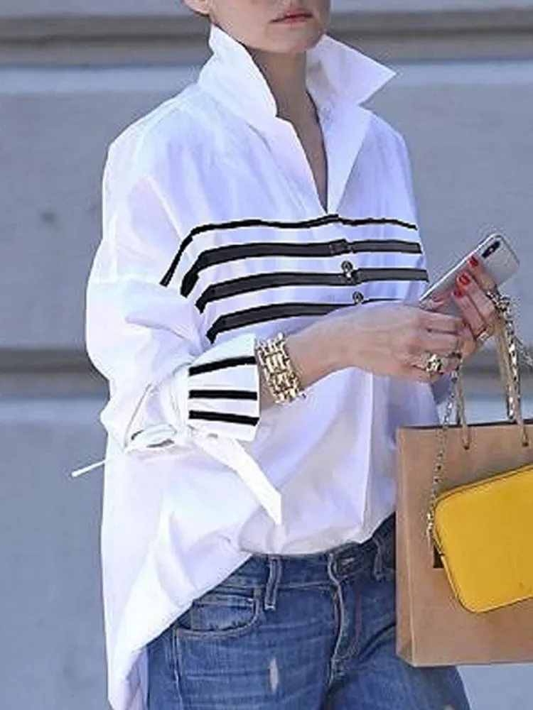 UOOZEE Urban Female Stylish Striped Lapel Blouses 2025 New Spring Flared Sleeves Buttoned Contrast Color Casual Office Shirts
UOOZEE Urban Female Stylish Striped Lapel Blouses 2025 New Spring Flared Sleeves Buttoned Contrast Color Casual Office Shirts