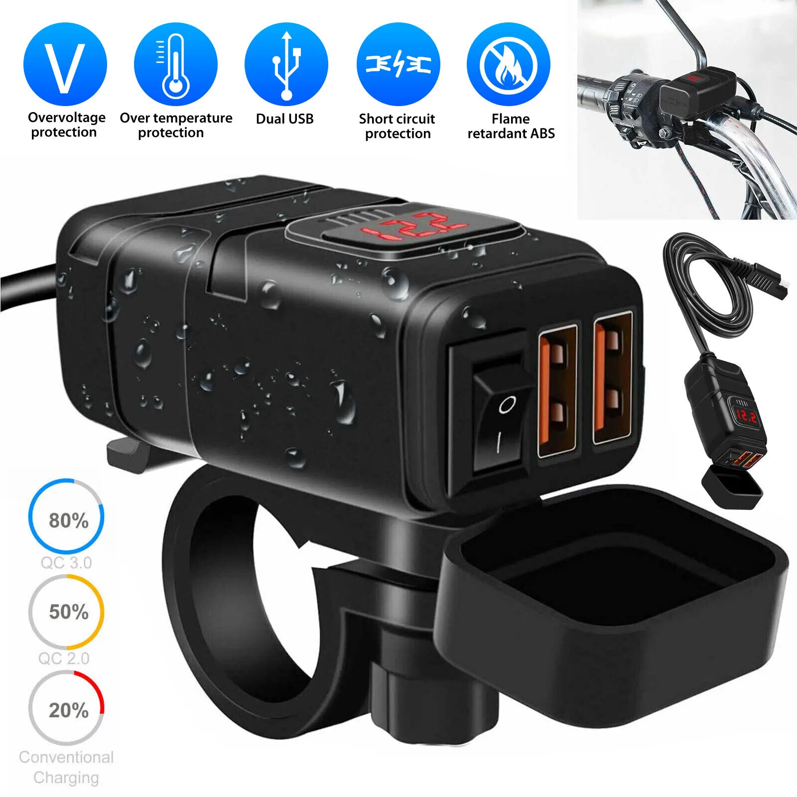 Motorcycle USB Charger, Quick Charge 3.0 Dual USB, Motorcycle Phone GPS Charger
Motorcycle USB Charger, Quick Charge 3.0 Dual USB, Motorcycle Phone GPS Charger