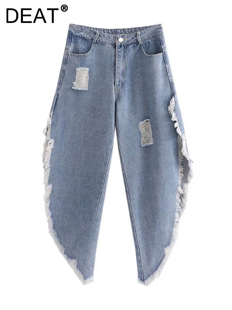 DEAT 2024 Autumn Women's Jeans New Fashion Loose Straight Irregular Holes Pocket Blue Denim Pants Female Streetwear 13C407
DEAT 2024 Autumn Women's Jeans New Fashion Loose Straight Irregular Holes Pocket Blue Denim Pants Female Streetwear 13C407