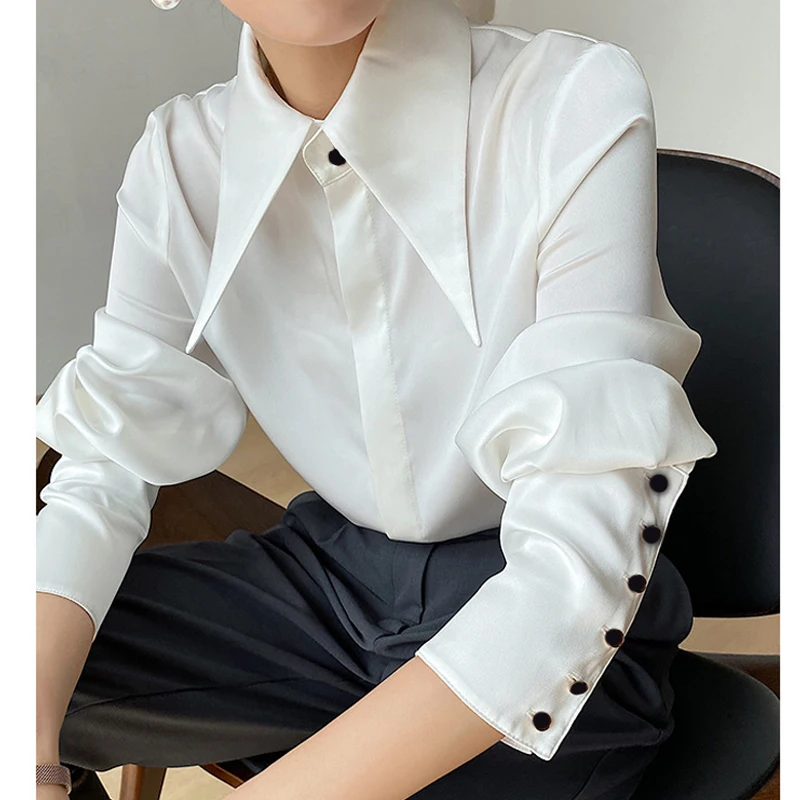 Woman Loose Office Lady Satin Women Shirt Spring Vintage Turn Down Collar Blouse White Long Sleeve Shirts Blusas Tops 16946
Woman Loose Office Lady Satin Women Shirt Spring Vintage Turn Down Collar Blouse White Long Sleeve Shirts Blusas Tops 16946