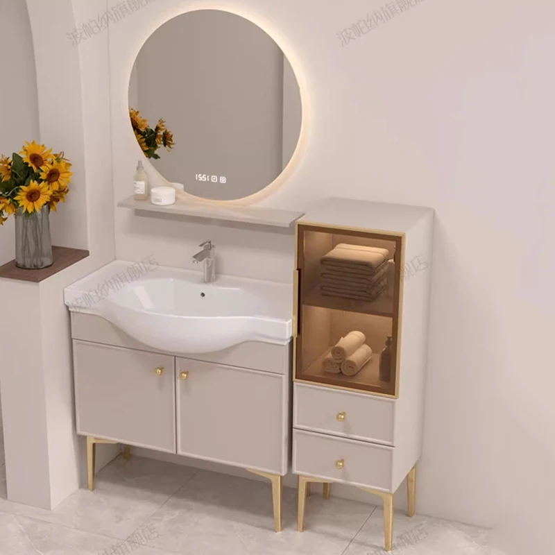 Light Luxury French Oak Paint Bathroom Cabinet Ceramic Integrated Smart Mirror Cabinet Floor Wash Basin Badschrank Furniture
Light Luxury French Oak Paint Bathroom Cabinet Ceramic Integrated Smart Mirror Cabinet Floor Wash Basin Badschrank Furniture