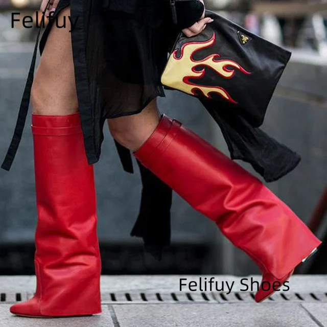 Красные женские сапоги до колена с металлическим замком акулы, красные женские туфли на танкетке из натуральной кожи с острым носком, женские туфли Botines Mujer 2025
Красные женские сапоги до колена с металлическим замком акулы, красные женские туфли на танкетке из натуральной кожи с острым носком, женские туфли Botines Mujer 2025
