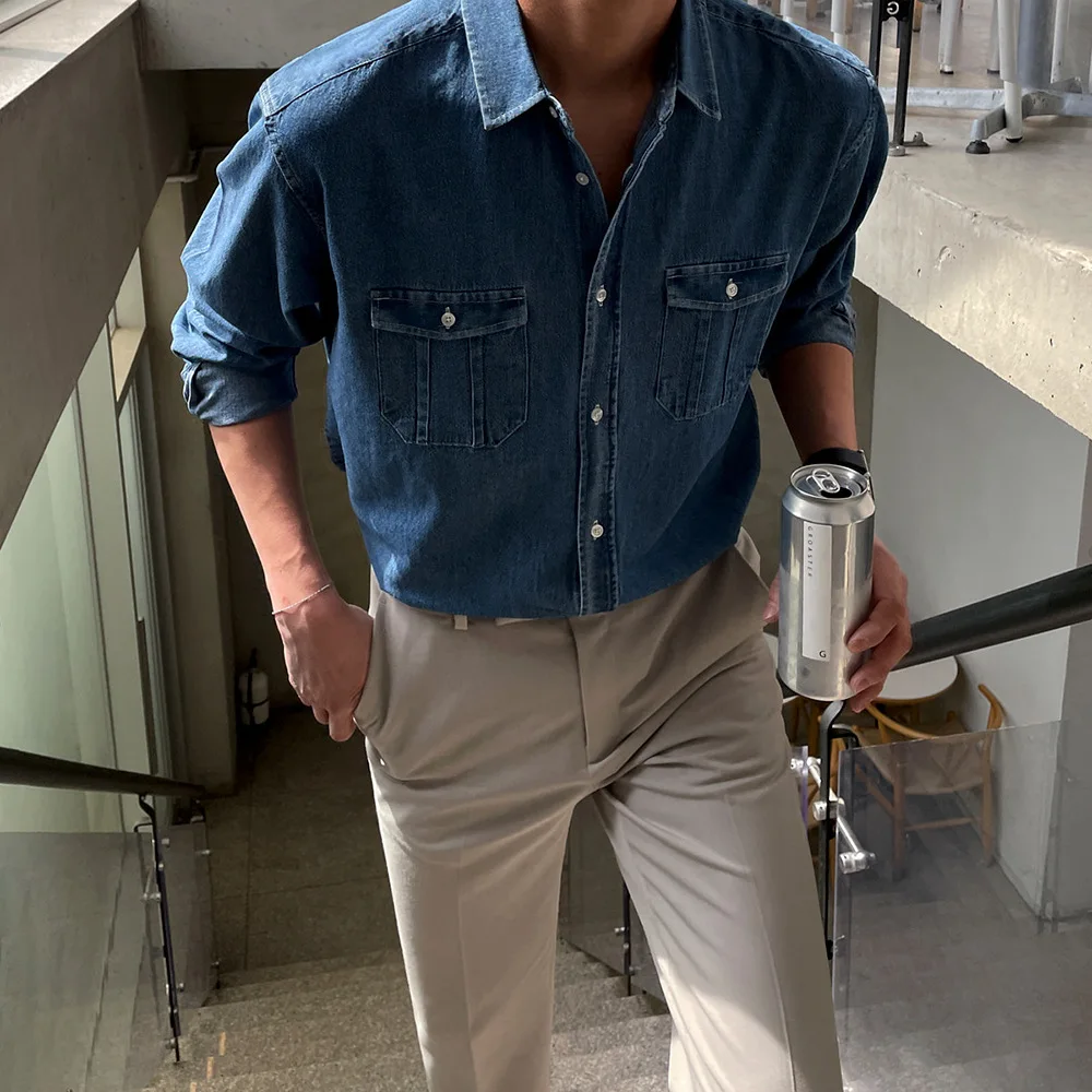 Men's Retro Denim Long Sleeve Shirt High End Korean Style Trendy Loose Casual Versatile Blue Work Shirt
Men's Retro Denim Long Sleeve Shirt High End Korean Style Trendy Loose Casual Versatile Blue Work Shirt