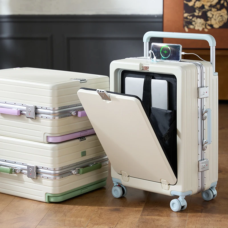 20-26 inch Aluminum Frame PC Luggage with Pop-up Front Opening 20 inch Carry-on Suitcase with Password Lock and Wide Handle
20-26 inch Aluminum Frame PC Luggage with Pop-up Front Opening 20 inch Carry-on Suitcase with Password Lock and Wide Handle