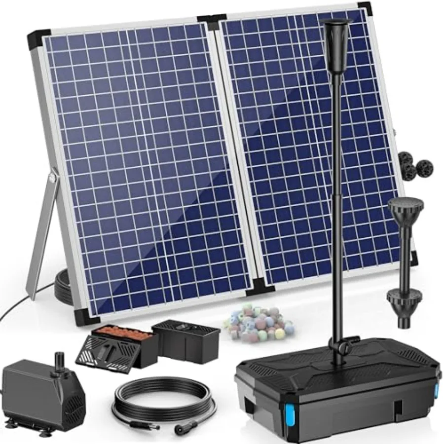 70W Solar Pond Filter Fountain Kit,All-in-One 3-Layer Filtration System with 660 GPH Submersible Fountain Pump for Outdoor Ponds
70W Solar Pond Filter Fountain Kit,All-in-One 3-Layer Filtration System with 660 GPH Submersible Fountain Pump for Outdoor Ponds