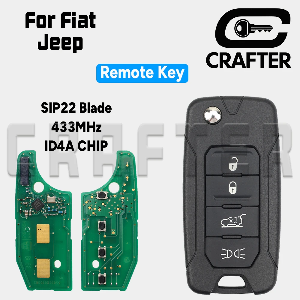 Key Crafters Folding Remote Car Key 433MHz ID 4A CHIP With Light Button For Fiat 500 Jeep Renegade 2016 2017 2018 Flip SIP22 Key
Key Crafters Folding Remote Car Key 433MHz ID 4A CHIP With Light Button For Fiat 500 Jeep Renegade 2016 2017 2018 Flip SIP22 Key