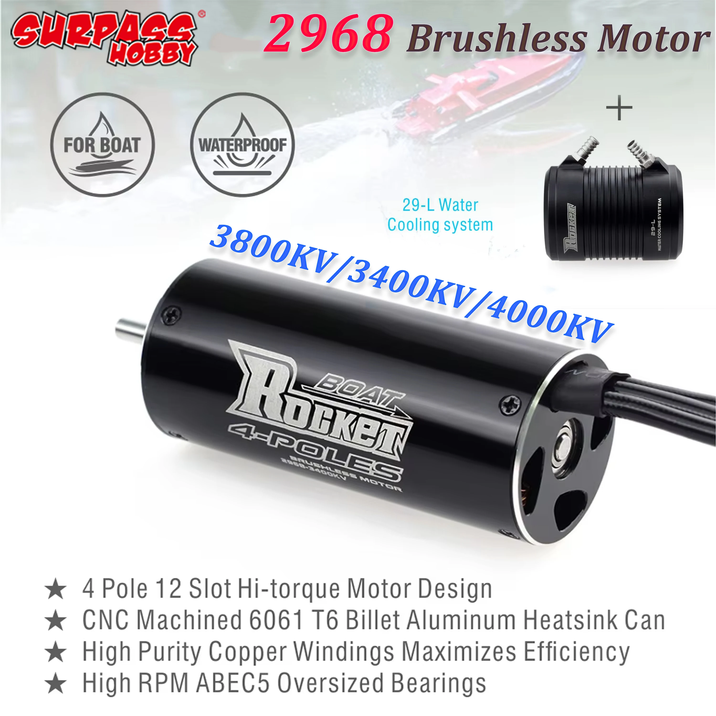 Surpass Hobby Rocket 2968 3800/3400/4000KV Waterproof Brushless Motor 29-L Water Cooling Jacket for RC Boat Feilun Traxxas Model
Surpass Hobby Rocket 2968 3800/3400/4000KV Waterproof Brushless Motor 29-L Water Cooling Jacket for RC Boat Feilun Traxxas Model