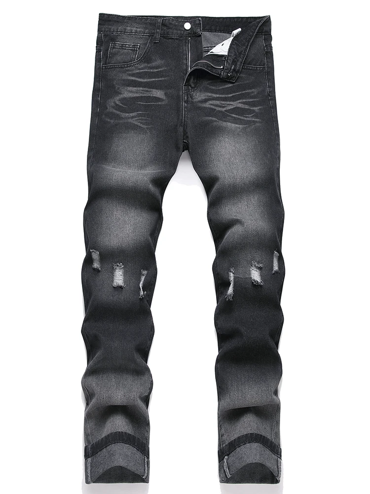 Cross-border new four-season denim men's pants ripped trendy black slim straight mid-waist trousers men
Cross-border new four-season denim men's pants ripped trendy black slim straight mid-waist trousers men