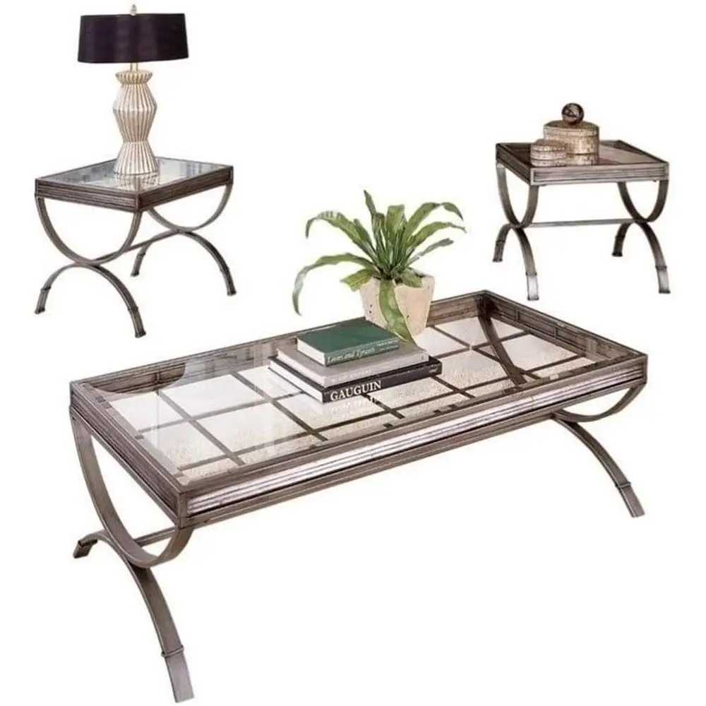 Modern 3-Piece Coffee & End Table Set with Silver Metal Bases and Tempered Glass Tops
Modern 3-Piece Coffee & End Table Set with Silver Metal Bases and Tempered Glass Tops