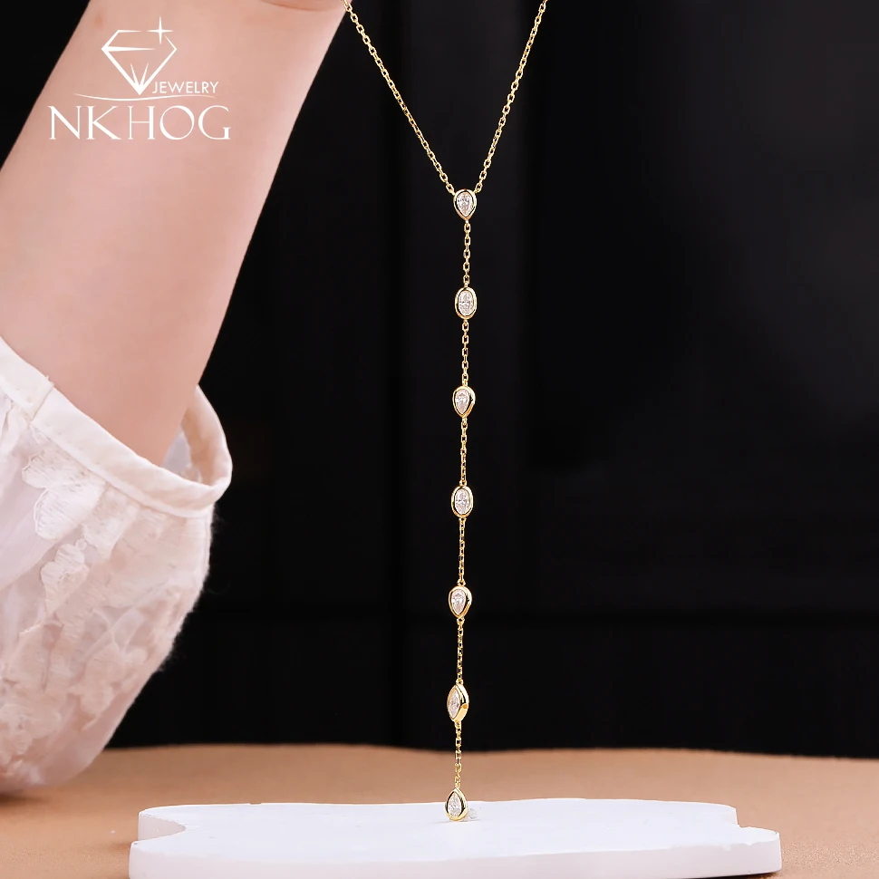 NKHOG Full Moissanite S925 Silver Pendant Necklaces For Women Pear/Oval Cut Lab Diamond Long Tassel Neck Chain Fine Jewelry Gift
NKHOG Full Moissanite S925 Silver Pendant Necklaces For Women Pear/Oval Cut Lab Diamond Long Tassel Neck Chain Fine Jewelry Gift