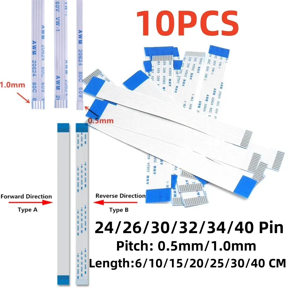 10PCS FPC/FFC Ribbon Flexible Flat Cable 24 26 30 32 34 40 Pin Pitch 0.5/1.0MM Wire Length 6/10/15/20/25/30/40CM Forward Reverse
10PCS FPC/FFC Ribbon Flexible Flat Cable 24 26 30 32 34 40 Pin Pitch 0.5/1.0MM Wire Length 6/10/15/20/25/30/40CM Forward Reverse