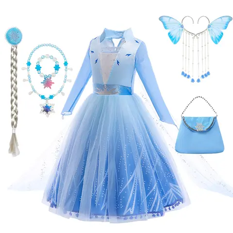Halloween Mädchen Elsa Kleid mit bodenlangem Umhang Kind Langarm Print Prinzessin Kleider Kinder Karneval Party elegantes Kleid