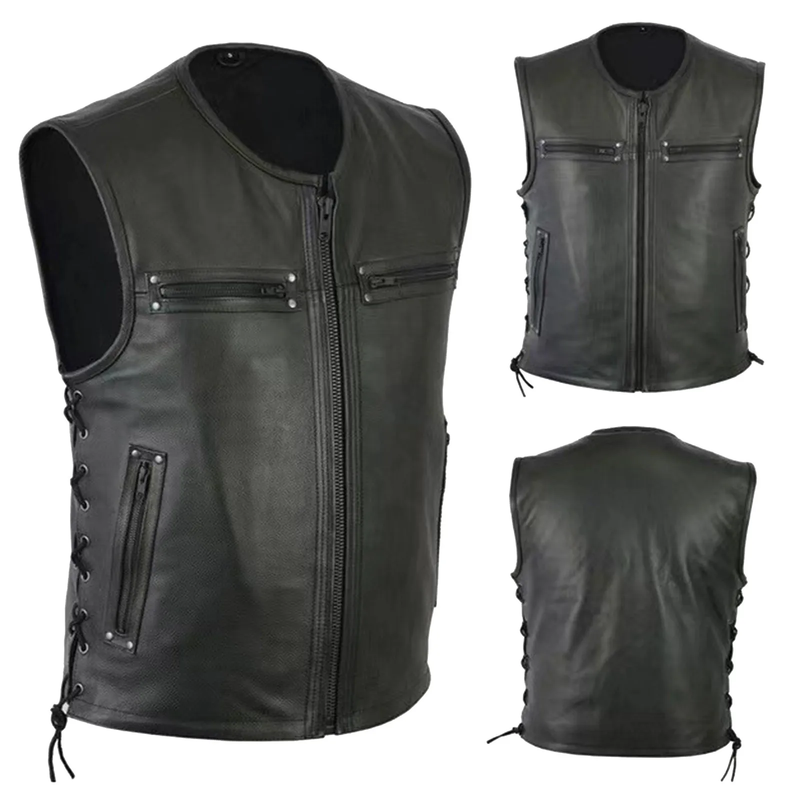 Retro Faux Leather Vests Men Solid Color Lace Up Vest Motorcycle Fleet Punk Leather Vest Coat For Men Streetwear Bomber Jackets 
Retro Faux Leather Vests Men Solid Color Lace Up Vest Motorcycle Fleet Punk Leather Vest Coat For Men Streetwear Bomber Jackets