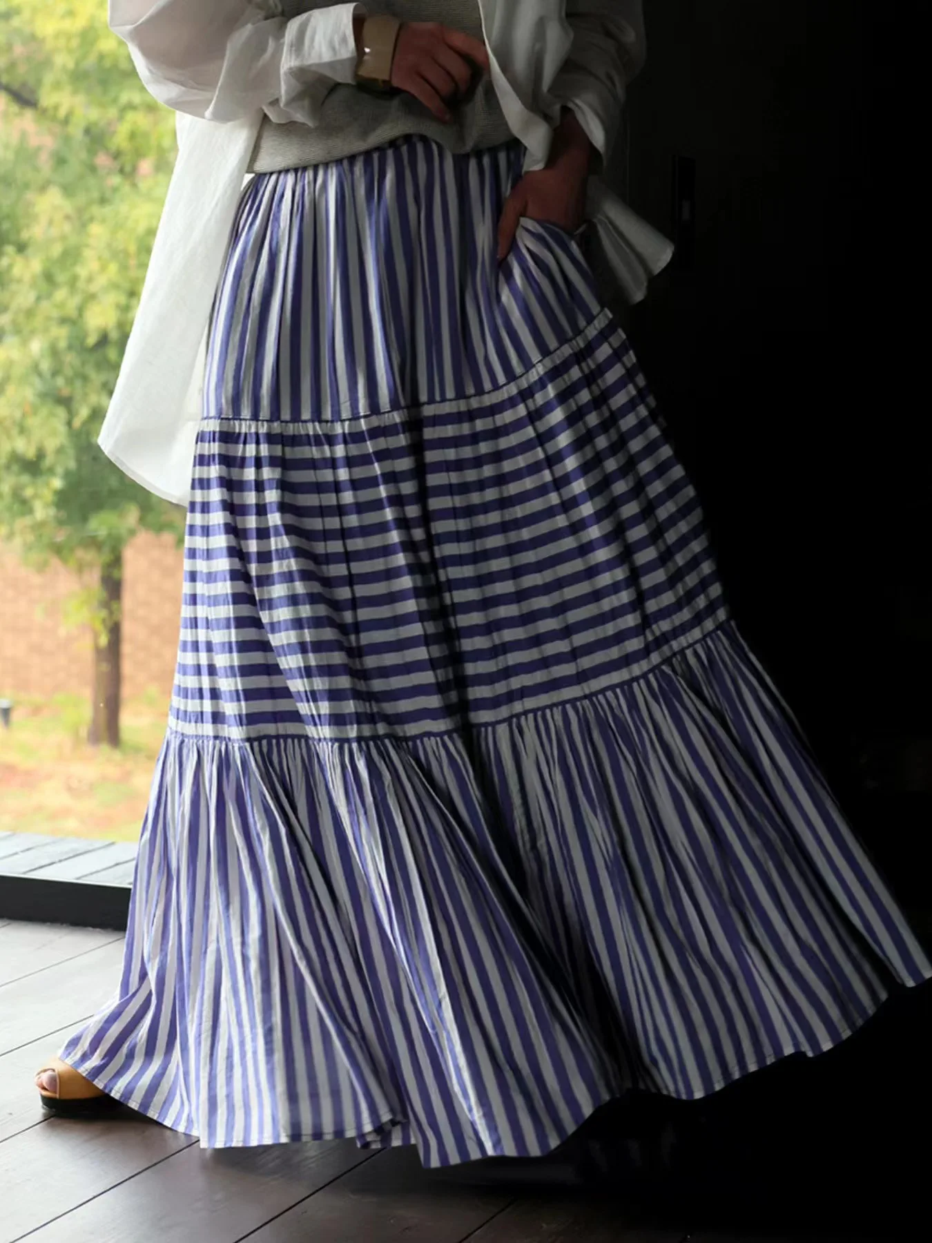 Large Size A-Line Skirt with Pleated Stripe Design Spring Summer Vintage Loose Flared Midi Skirt for Women plus Size
Large Size A-Line Skirt with Pleated Stripe Design Spring Summer Vintage Loose Flared Midi Skirt for Women plus Size