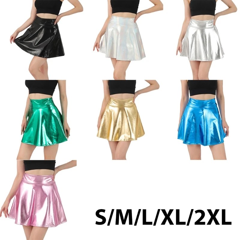 Women Sparkling Metallic Pleated Mini Skirt Elastic High Waist PU Shining Flared Short Skater Skirt for Party Club Daily Wear
Women Sparkling Metallic Pleated Mini Skirt Elastic High Waist PU Shining Flared Short Skater Skirt for Party Club Daily Wear