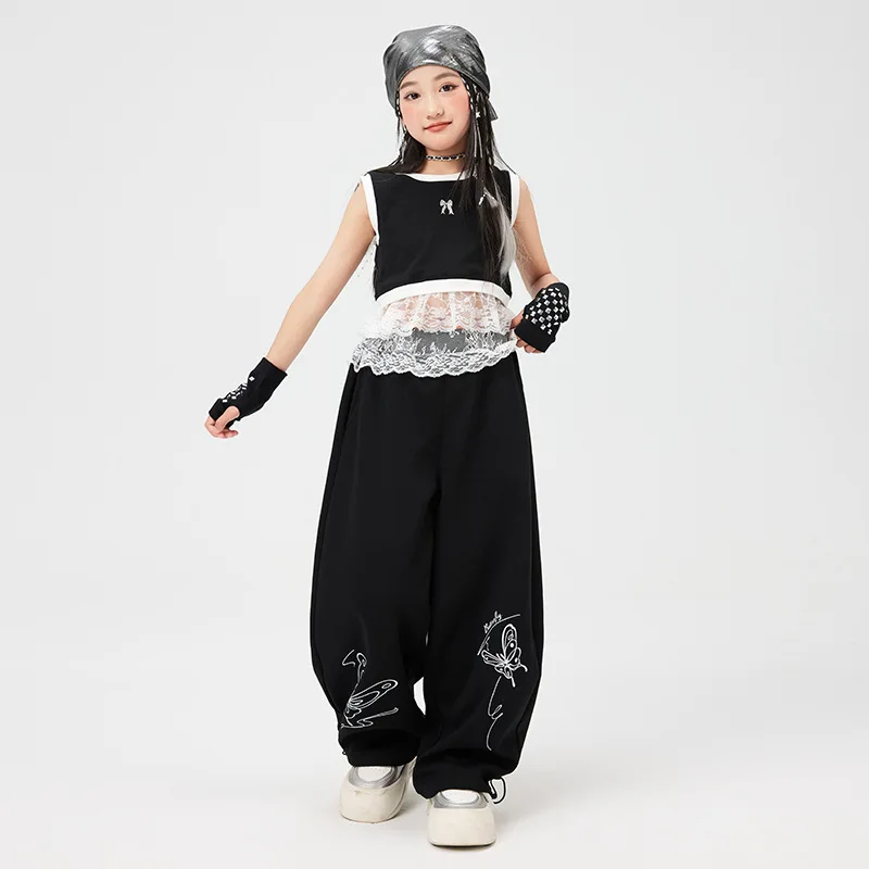 Kid Kpop Hip Hop Clothing Black Lace Hem Crop Tank Casual Wide Lace Waist Butterfly Sweat Pants for Girl Dance Costume Clothes
Kid Kpop Hip Hop Clothing Black Lace Hem Crop Tank Casual Wide Lace Waist Butterfly Sweat Pants for Girl Dance Costume Clothes