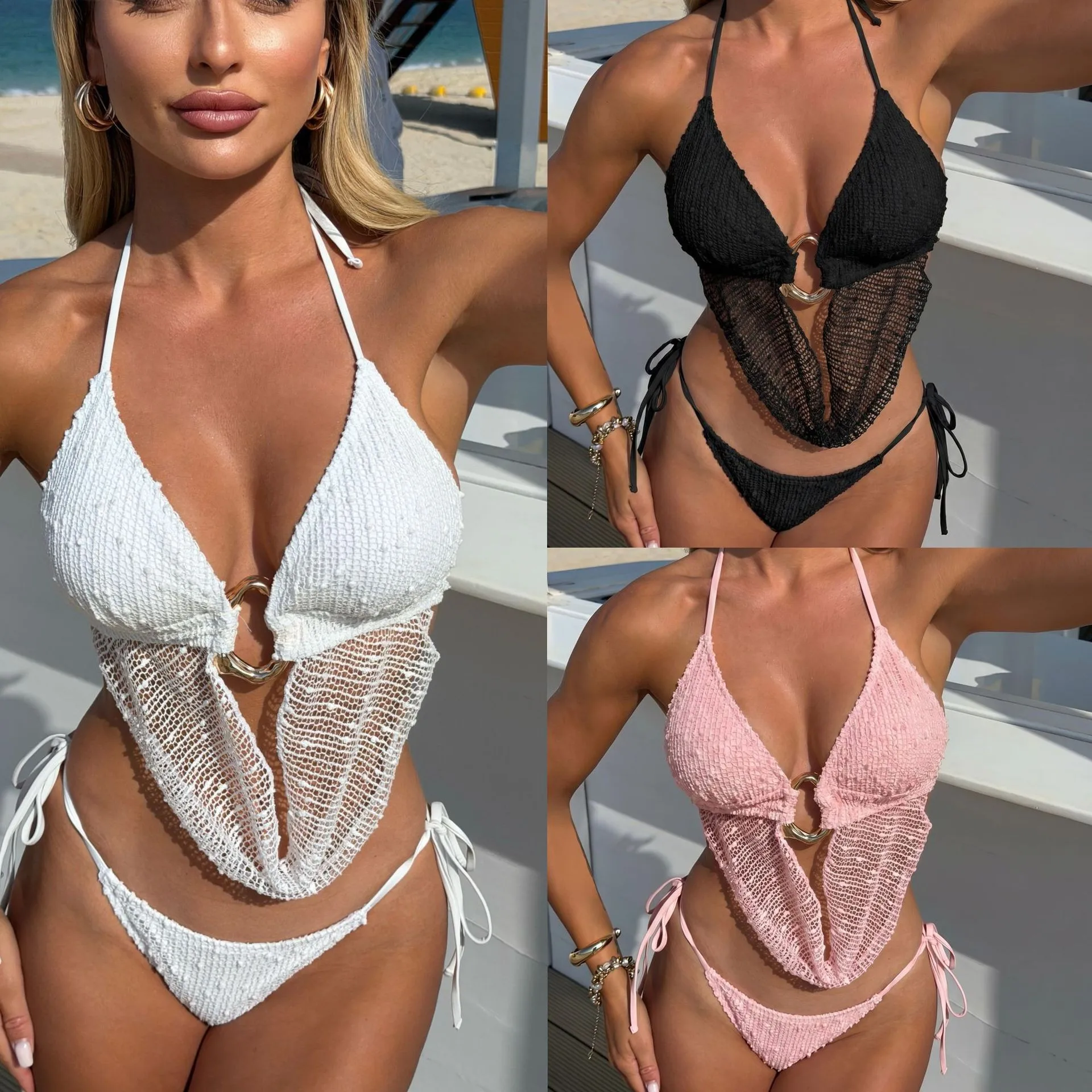 2026 Bikini Woman Halter V Bikinis Tie Side Mesh Overlay Swimwear High Cut Bottom Two Piece Swimsuit Sets For Woman Beachwear
2026 Bikini Woman Halter V Bikinis Tie Side Mesh Overlay Swimwear High Cut Bottom Two Piece Swimsuit Sets For Woman Beachwear