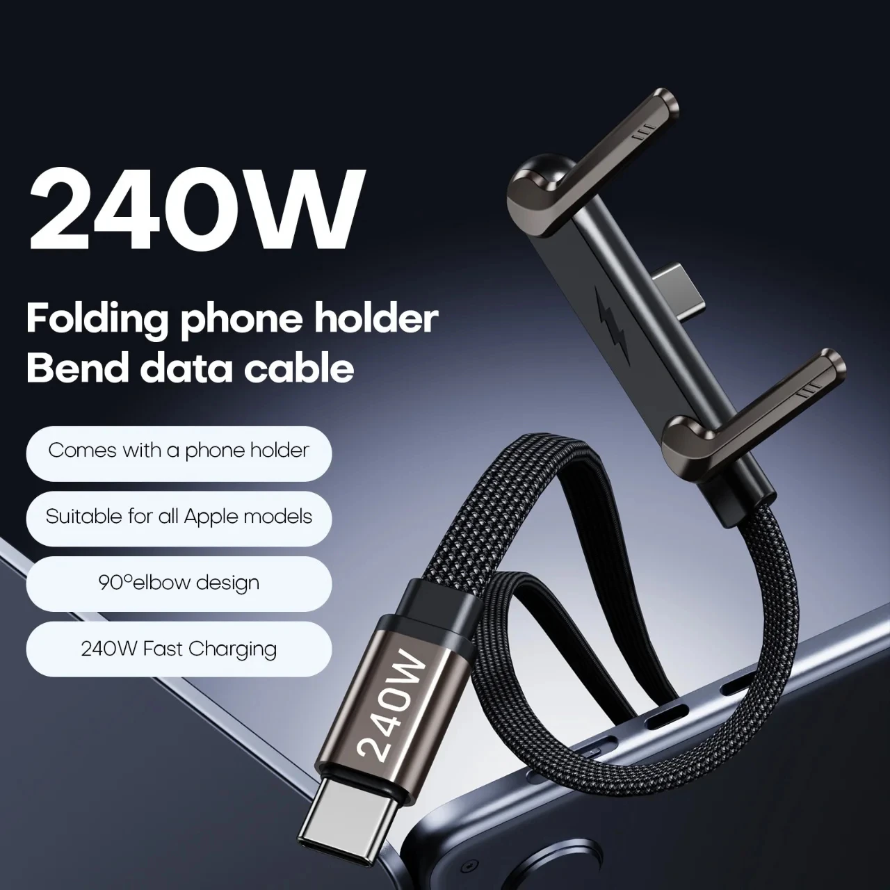 240W PD Type C to Type C Fast Charging Cable USB C to Type C Cable with Foldable Stand Phone Holder For iPhone Xiaomi HUAWEI
240W PD Type C to Type C Fast Charging Cable USB C to Type C Cable with Foldable Stand Phone Holder For iPhone Xiaomi HUAWEI