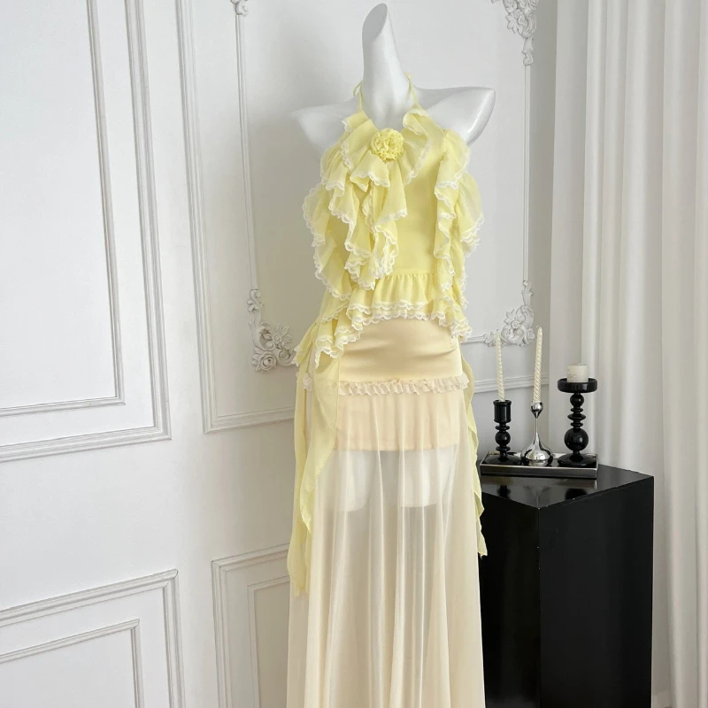 Spicy girl set female design sense three-dimensional flower hanging neck strap irregular chiffon vest mesh skirt 2-piece set
Spicy girl set female design sense three-dimensional flower hanging neck strap irregular chiffon vest mesh skirt 2-piece set