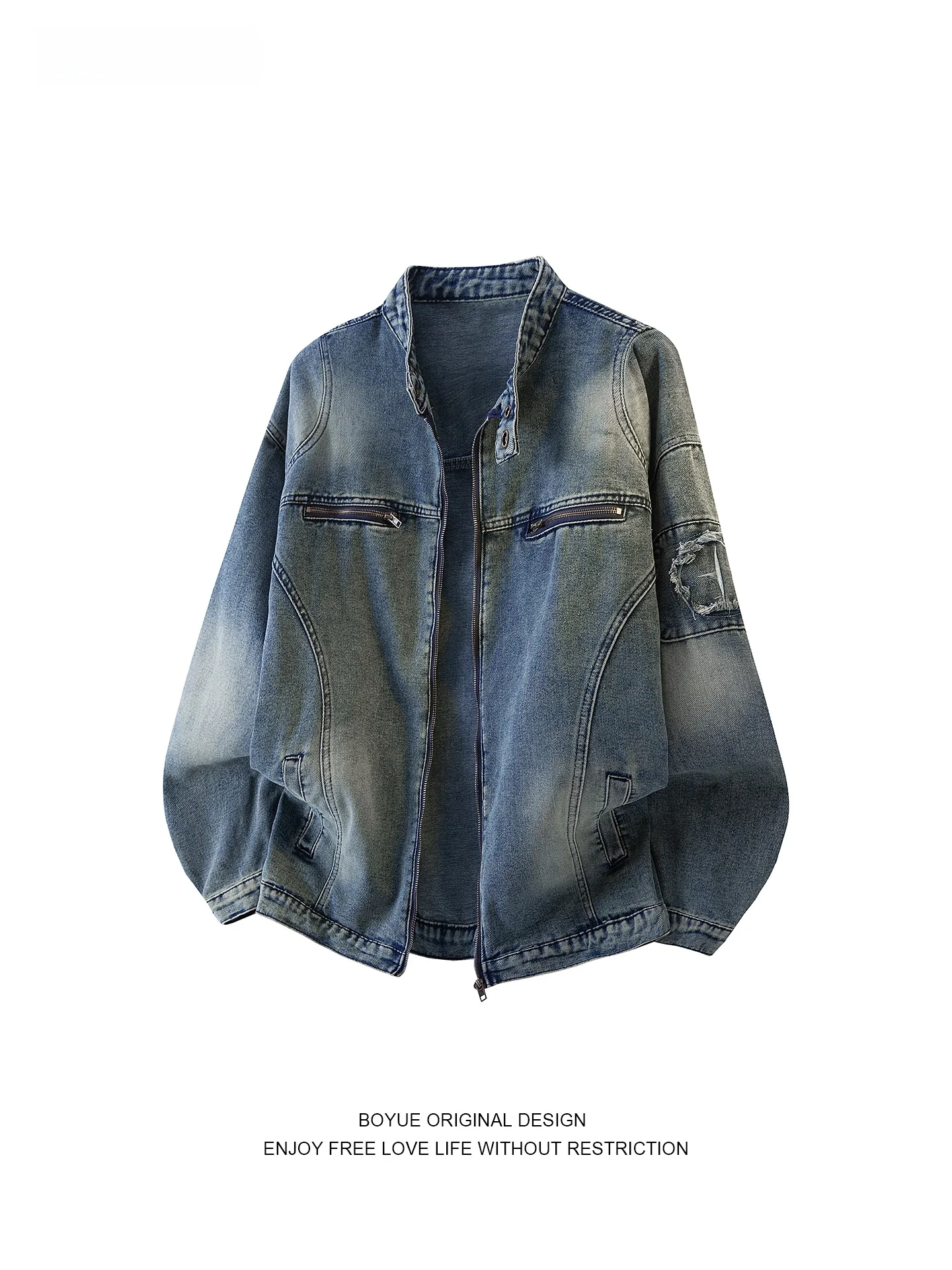 Boyue American Sle Stand Collar Heavy Du Zipper Embroidery Denim Jaet Casual Cool Leisure Coat for Men And Women
Boyue American Sle Stand Collar Heavy Du Zipper Embroidery Denim Jaet Casual Cool Leisure Coat for Men And Women