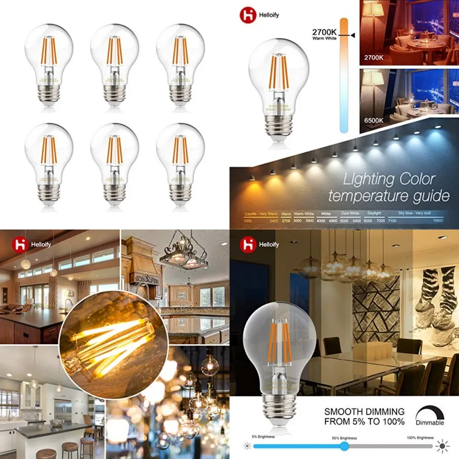A19 LED Filament Bulbs, 60W Equivalent, Edison Vintage Dimmable Energy Efficient Lamp for Pendant Wall Light Fixtures Office Be
A19 LED Filament Bulbs, 60W Equivalent, Edison Vintage Dimmable Energy Efficient Lamp for Pendant Wall Light Fixtures Office Be