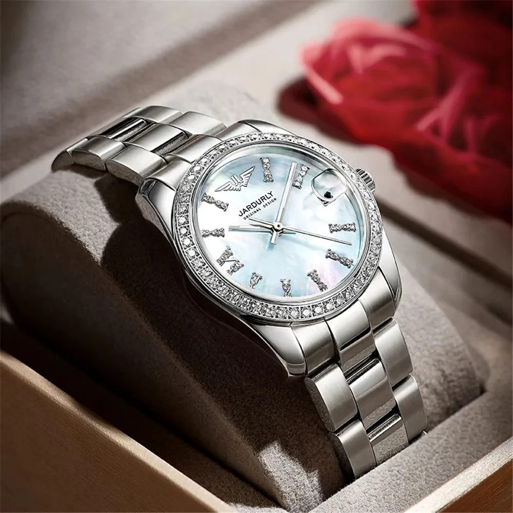 JINLERY Women's Automatic Mechanical Watch Natural Color Shell Stainless Steel Band Sapphire Crown Elegant Timepiece for Ladies
JINLERY Women's Automatic Mechanical Watch Natural Color Shell Stainless Steel Band Sapphire Crown Elegant Timepiece for Ladies