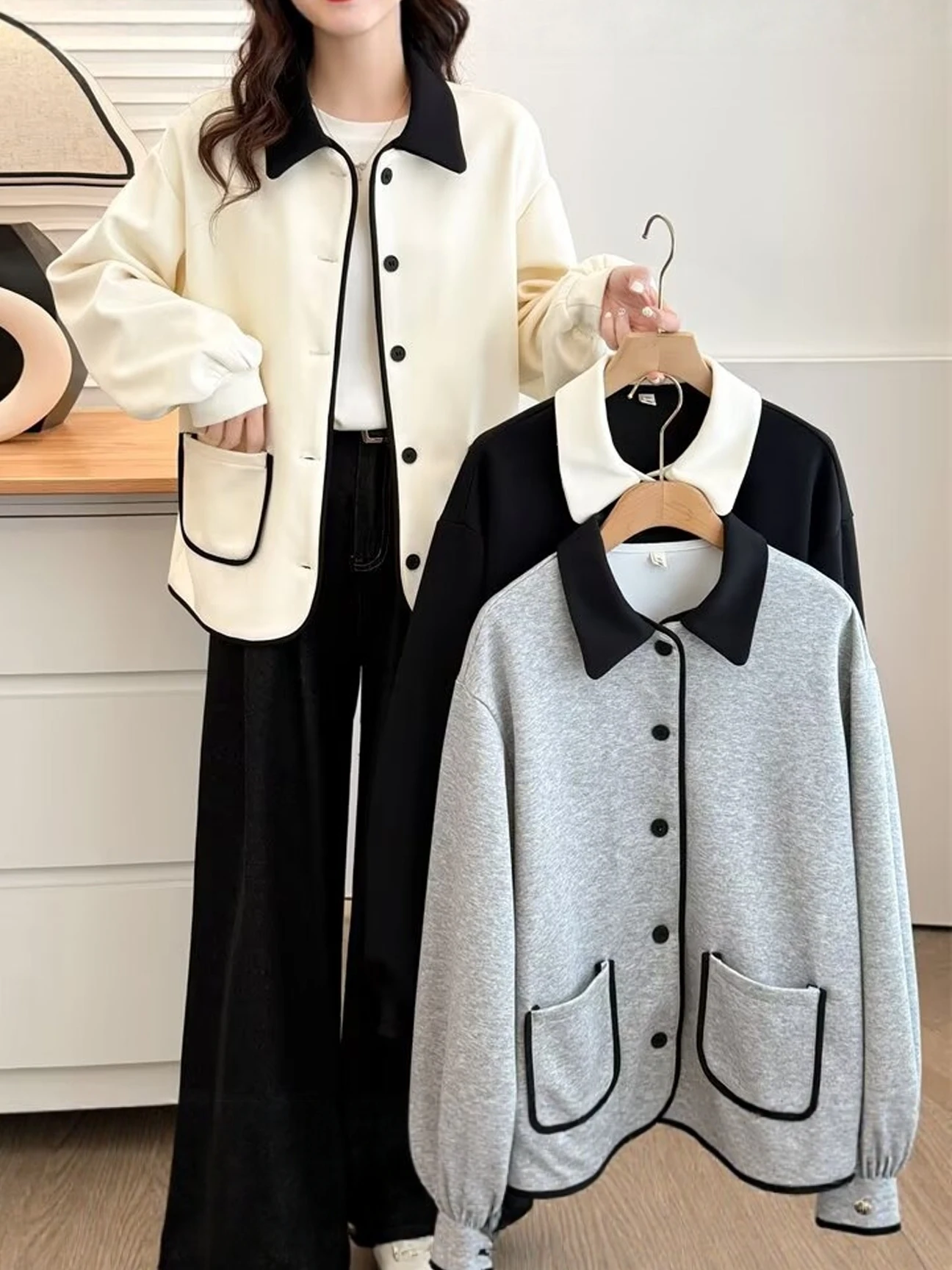 Color Block Collar Jacket Loose Fit Women's Clothing Versatile Style Cardigan Top YLL279 Spring Season Long Sleeve
Color Block Collar Jacket Loose Fit Women's Clothing Versatile Style Cardigan Top YLL279 Spring Season Long Sleeve