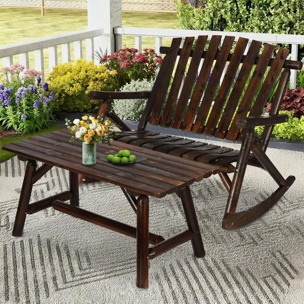 Outdoor Wooden Rocking Bench Set with 2-Seat Loveseat and Coffee Table for Patio, Deck, Backyard, Garden - Rustic, Carbonized
Outdoor Wooden Rocking Bench Set with 2-Seat Loveseat and Coffee Table for Patio, Deck, Backyard, Garden - Rustic, Carbonized
