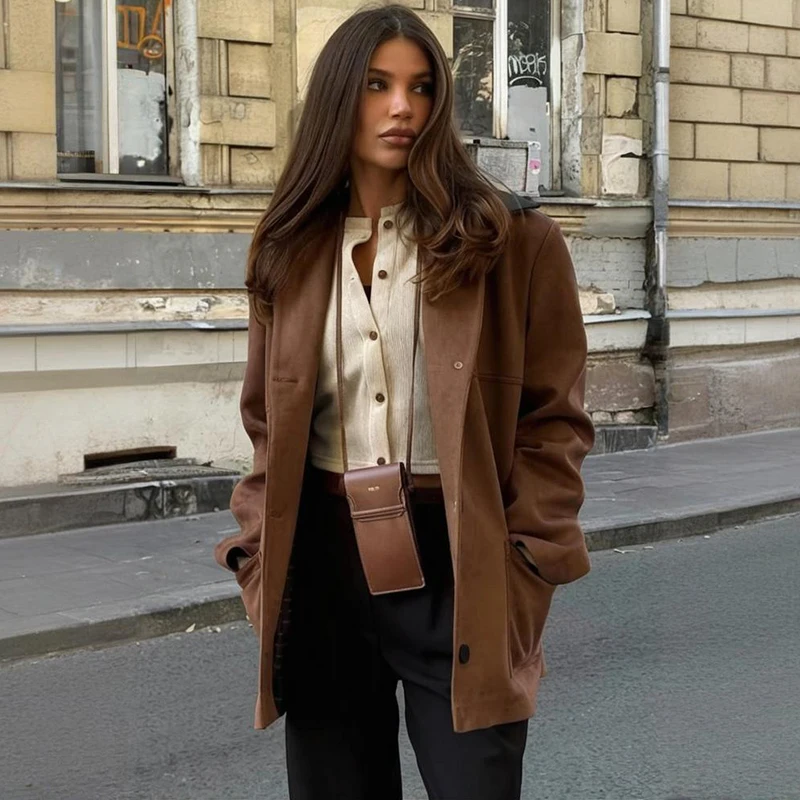 Tornova Coffee Suede Jacket Coat for Women Contrast Splice Lapel Loose Mid-length Jacket 2025 Winter New Female Casual Outwear
Tornova Coffee Suede Jacket Coat for Women Contrast Splice Lapel Loose Mid-length Jacket 2025 Winter New Female Casual Outwear