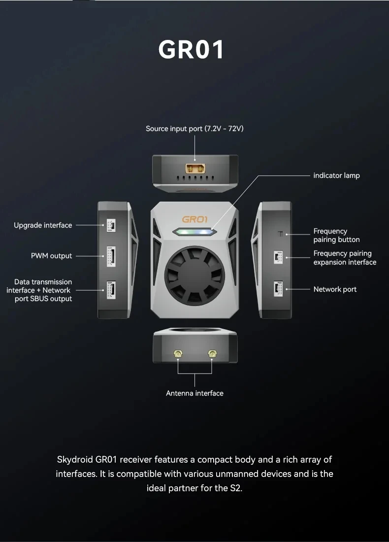 Skydroid GR01 Receiver for G20/G12 Remote Control Featuring Low Latency and High Sensitivity
Skydroid GR01 Receiver for G20/G12 Remote Control Featuring Low Latency and High Sensitivity