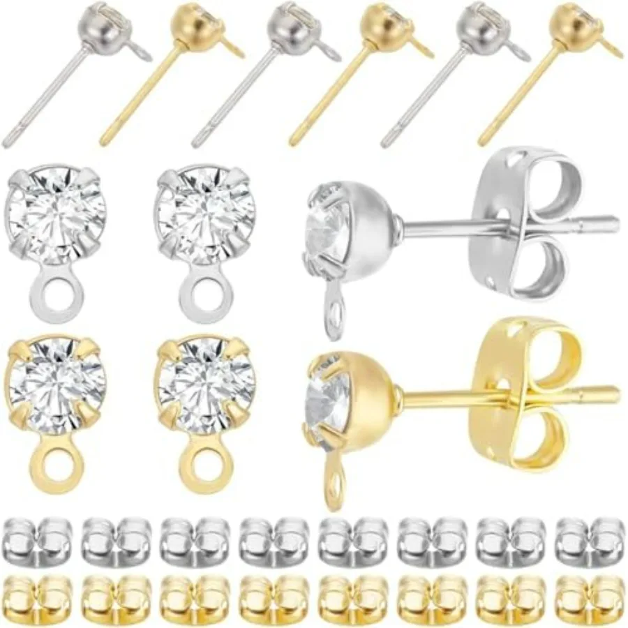 1 Box 40Pcs 2 Colors Stud Earring Findings 18K Gold and Platinum Plated Cubic Zirconia Post Studs Earrings with Loop and 40Pcs
1 Box 40Pcs 2 Colors Stud Earring Findings 18K Gold and Platinum Plated Cubic Zirconia Post Studs Earrings with Loop and 40Pcs