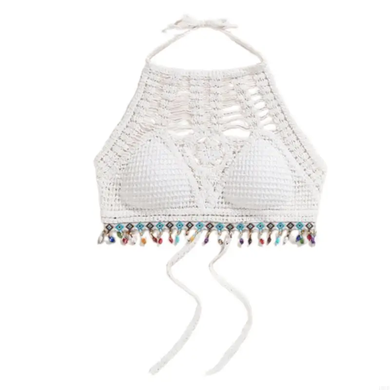 Women Hollowout Crochet Knit Camisole Halterneck Bra Beach Holiday Bralette Crop Top with Colorful Beads Tassels
Women Hollowout Crochet Knit Camisole Halterneck Bra Beach Holiday Bralette Crop Top with Colorful Beads Tassels