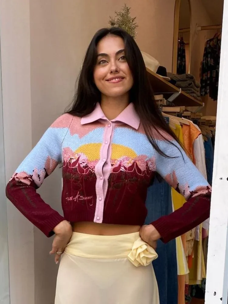 2024 Autumn Elegant Embroidery Crop Knitted Cardigan Women Chic Single Breasted Lapel Long Sleeves Sweater Lady Fashion Knitwear
2024 Autumn Elegant Embroidery Crop Knitted Cardigan Women Chic Single Breasted Lapel Long Sleeves Sweater Lady Fashion Knitwear