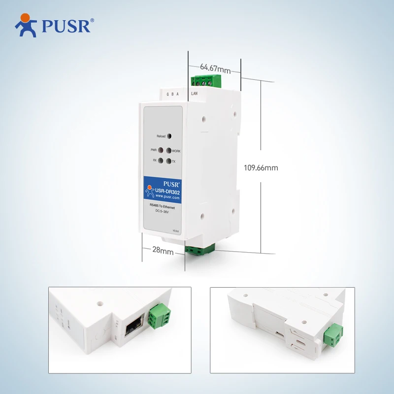 Конвертер PUSR DIN-RAIL RS485 в Ethernet Modbus в Ethernet Шлюз Modbus Сервер последовательных устройств USR-DR302
Конвертер PUSR DIN-RAIL RS485 в Ethernet Modbus в Ethernet Шлюз Modbus Сервер последовательных устройств USR-DR302