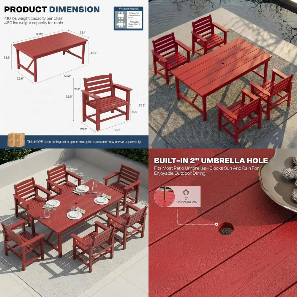 Outdoor HDPE Dining Set 5 Pieces, Patio Table with Umbrella Hole and 4 Chairs, All Weather Patio urniture or Lawn, Garden, Backy
Outdoor HDPE Dining Set 5 Pieces, Patio Table with Umbrella Hole and 4 Chairs, All Weather Patio urniture or Lawn, Garden, Backy