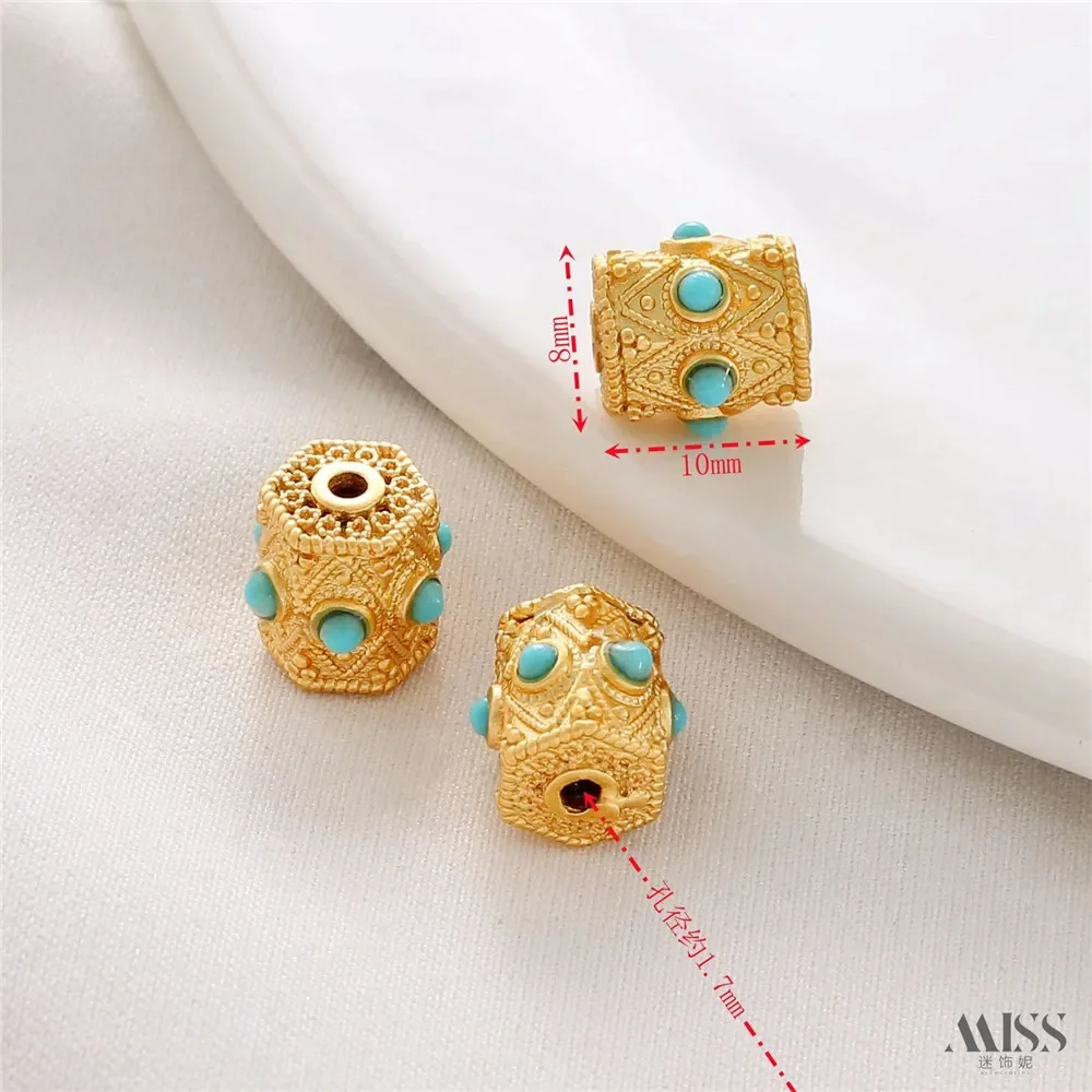 18-каратное матовое золото, сохраняющее цвет, инкрустированное бирюзовым рубином, шестиугольная полая бусина с прозрачным отверстием, браслет «сделай сам», ожерелье, аксессуары на веревке
18-каратное матовое золото, сохраняющее цвет, инкрустированное бирюзовым рубином, шестиугольная полая бусина с прозрачным отверстием, браслет «сделай сам», ожерелье, аксессуары на веревке